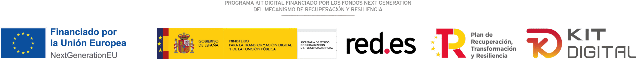 Logotipo Gobierno de España, red.es, Kit Digital, Plan de Recuperación, Transformación y Resiliencia