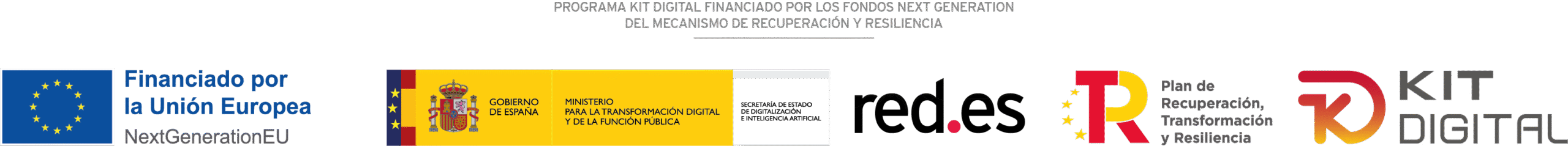 Logotipo Gobierno de España, red.es, Kit Digital, Plan de Recuperación, Transformación y Resiliencia